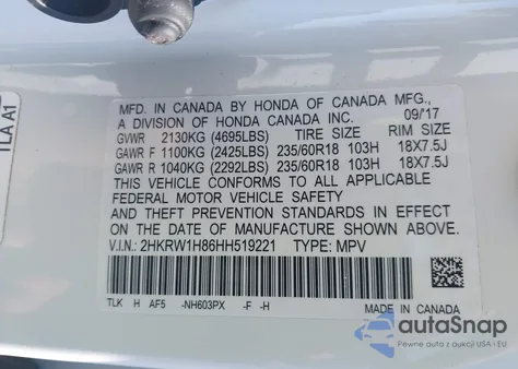 2017 Honda Cr-V Ex-L/Ex-L Navi z USA, uszkodzony, nr VIN 2HKRW1H86HH519221